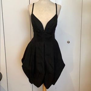 Vintage linen black puckered dress